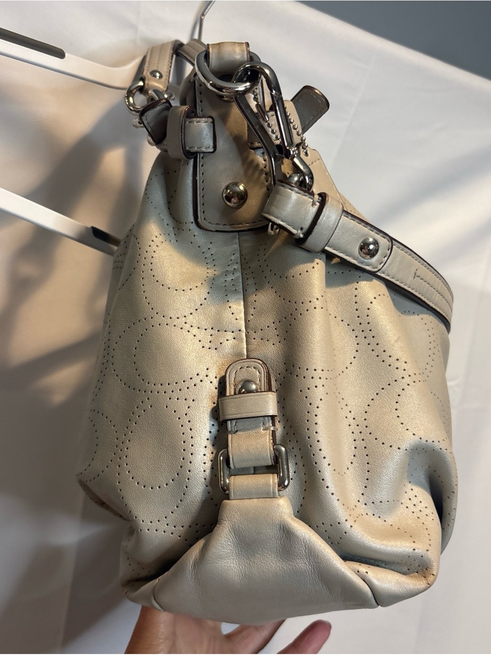 Coach Perforated Logo Leather Shoulder Bag In Light T… - Gem